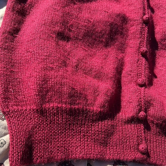 Vintage Susan Bristol Pure Wool Hand Embroidered Sweater Cardigan Burgundy L - Picture 12 of 17